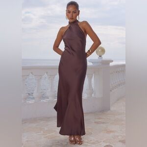 NWT Runaway The Label Brown Halter Maxi Dress
